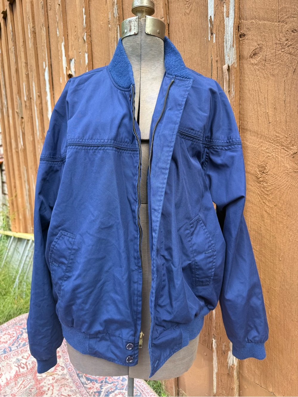 Men's Navy Bomber Jacket with Ribbed Collar